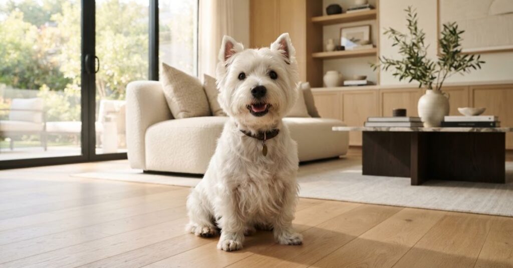 West Highland White Terrier with low-shedding white coat