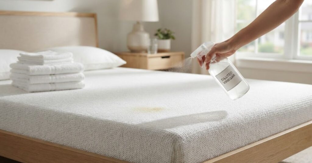 Using diluted white vinegar to clean a mattress stain