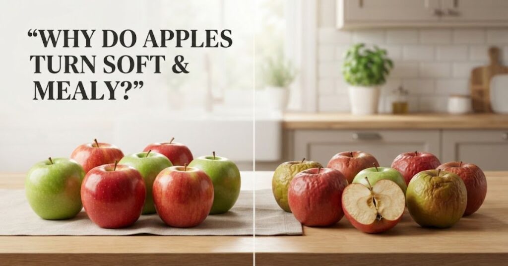 Fresh and mealy apples showing why apples turn soft and mealy over time