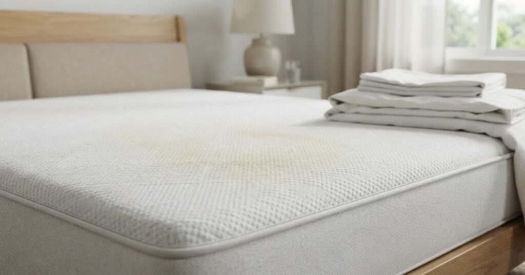 Yellow sweat stains developing on a white mattress