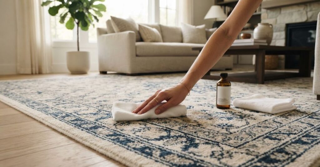 Gentle spot cleaning for a wool rug