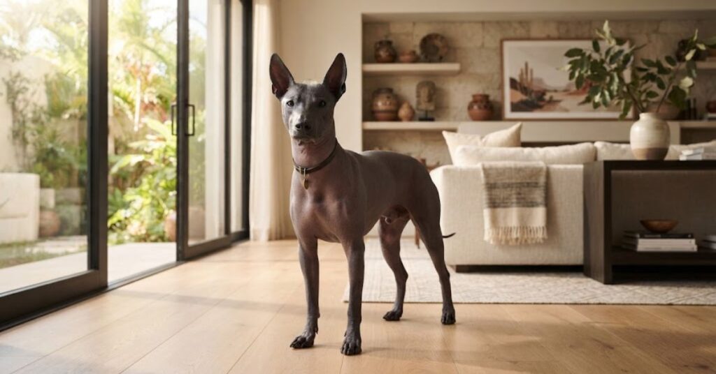 Hairless Xoloitzcuintli dog with minimal loose fur